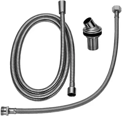Handbrauseanschluss aus verchromtem Metall, bestehend aus einem flexiblen Schlauch und zwei Verbindungsteilen, gefertigt von Ideal Standard.